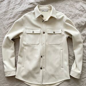 White Faux Suede Shirt Jacket